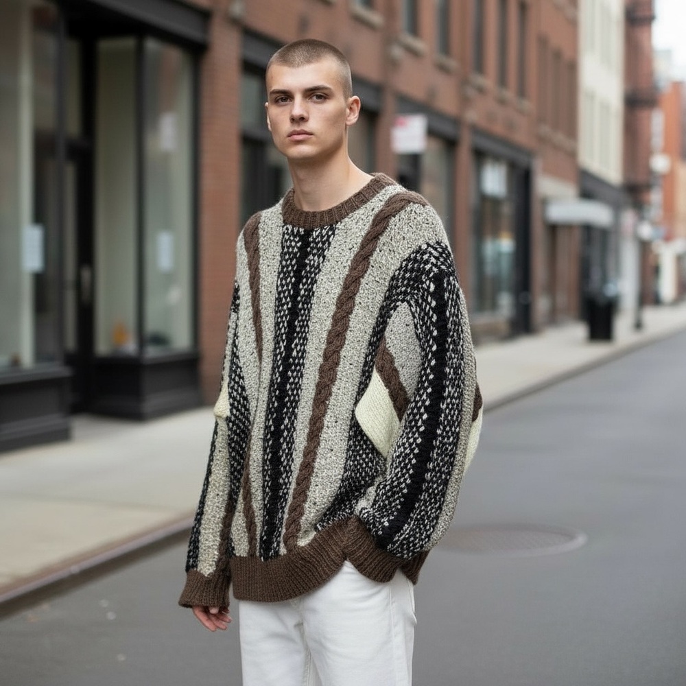 Vintage Coogi Style Hand Knit Men's Sweater Size Large